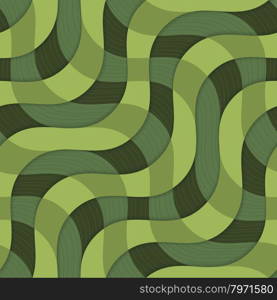 Retro 3D green overlapping waves with texture.Abstract layered pattern. Bright colored background with realistic shadow and thee dimentional effect.