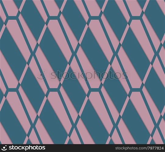 Retro 3D pink and green diamond net.Abstract layered pattern. Bright colored background with realistic shadow and thee dimensional effect.