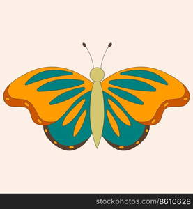 Retro 60s 70s hippie groovy butterfly for cards, stickers or poster design. Flat vector illustration.. Retro 60s 70s hippie groovy butterfly for cards, stickers or poster design. Flat vector illustration