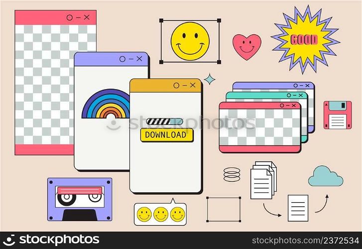 Retro 90s and 80s background design with internet window 1990