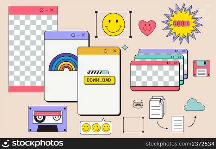 Retro 90s and 80s background design with internet window 1990
