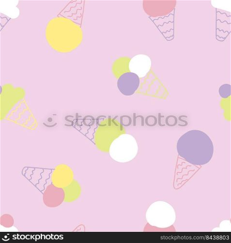 Retro aesthetic seamless pattern with ice creams in 1960s style. Sweet food summer print for T-shirt, textile and fabric. Hand drawn vector background for decor and design.