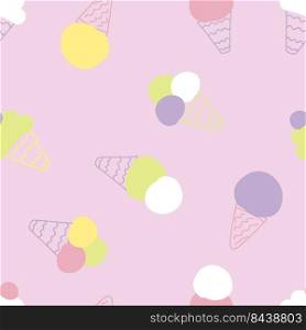 Retro aesthetic seamless pattern with ice creams in 1960s style. Sweet food summer print for T-shirt, textile and fabric. Hand drawn vector background for decor and design.