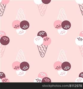 Retro aesthetic seamless pattern with simple ice creams. Sweet food summer print for T-shirt, textile and fabric. Hand drawn vector background for decor and design.