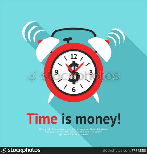 Retro alarm clock business poster with time is money text flat vector illustration. Alarm Clock Poster