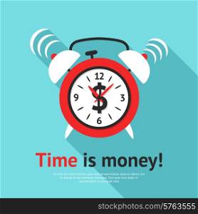 Retro alarm clock business poster with time is money text flat vector illustration. Alarm Clock Poster