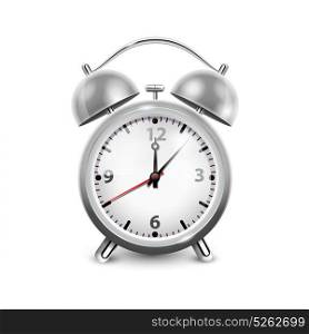 Retro Alarm Clock In Metal Housing. Retro alarm clock in metal housing with two bells isolated on white background realistic vector illustration