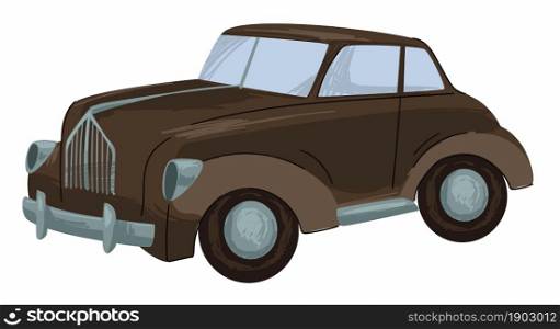 Retro american car, isolated icon of vintage automobile driving fast. Sportive vehicle of 1970s, cabriolet or pickup. Advertisement of showroom, old school auto transport. Vector in flat style. Vintage automobile, black retro american vehicle