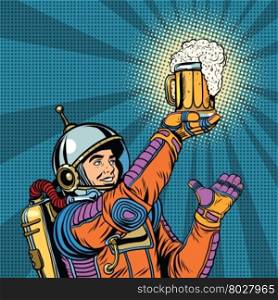 retro astronaut and a mug of beer pop art retro vector. retro astronaut and a mug of beer