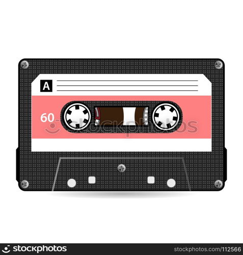 Retro Audio Cassette Vector. Plastic Audio Cassette Tape. Old Technology, Realistic Design Illustration. Isolated On White Background. Retro Audio Cassette Vector. Plastic Audio Cassette Tape. Old Technology, Realistic Design Illustration. Isolated On White