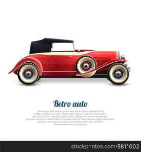 Retro auto red classic cabriolet car profile poster vector illustration. Retro Car Poster