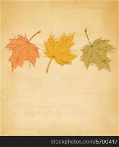 Retro autumn background with colorful leaves. Vector.