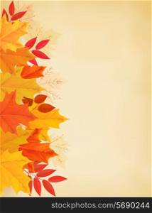 Retro autumn background with colorful leaves. Vector illustration.