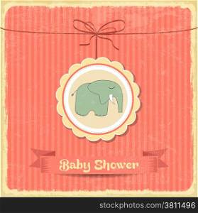retro baby shower card with little elephant, vector format
