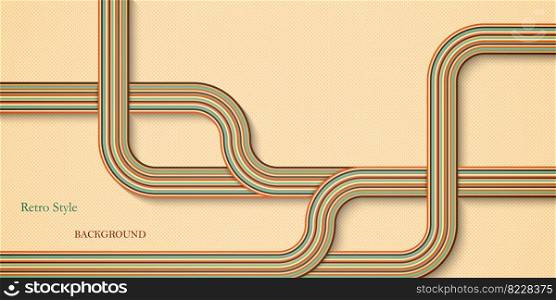 Retro background curved lines road map with colorful stripes vintage design