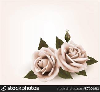 Retro background with pink roses. Vector.