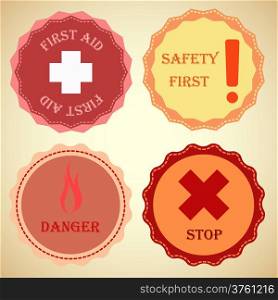 Retro badge collection of warning, stock vector