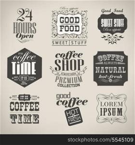 Retro bakery labels and typography, coffee, cafe/ Retro floral ornament