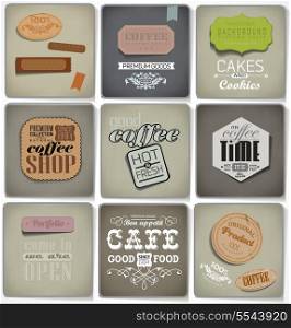 Retro bakery labels and typography/ old paper/ coffee shop, cafe, menu design elements, calligraphic