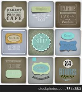 Retro bakery labels and typography/ old paper/ coffee shop, cafe, menu design elements, calligraphic
