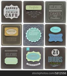 Retro bakery labels and typography old paper coffee shop, cafe, menu design elements, calligraphic