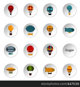 Retro balloons aircraft icons set in flat style isolated vector icons set illustration. Retro balloons aircraft icons set in flat style