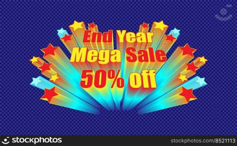 retro banner end year mega sale 50  off. plaid blue color background style. vector illustration eps10