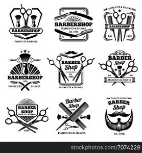 Retro barber shop vector badges. Modern haircut salon labels and hairdresser emblems. Illustration of barber shop emblem and hairdresser salon badge. Retro barber shop vector badges. Modern haircut salon labels and hairdresser emblems