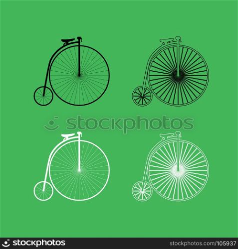 Retro bicycle icon Black and white color set . Retro bicycle icon . Black and white color set .