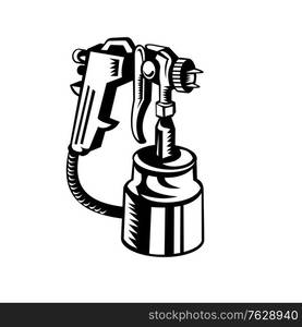 Retro black and white style illustration of a vintage heavy duty multi-purpose air paint spray gun on isolated background.. Heavy Duty Multi-Purpose Air Paint Spray Gun Retro Black and White