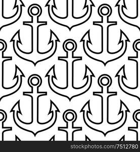 Retro black marine anchors seamless pattern on white background in outline style, for nautical adventure or travel theme design