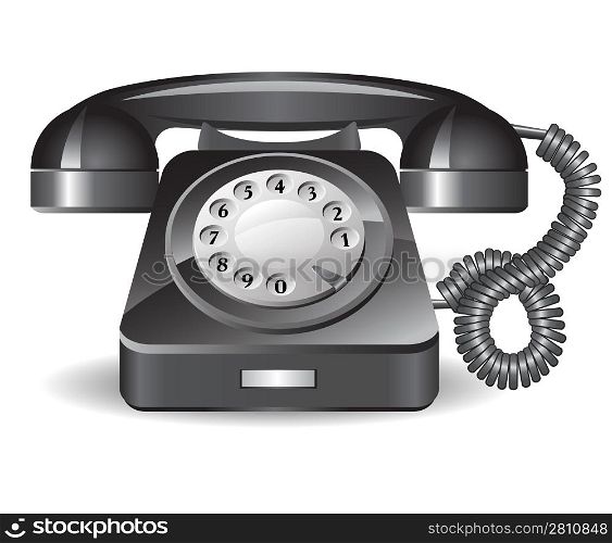 Retro black telephone on a white background