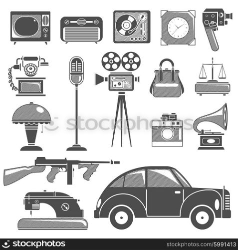 Retro Black White Objects Set. Retro black white objects set with photo and video cameras flat isolated vector illustration