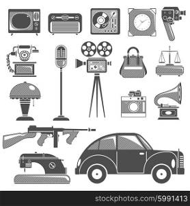 Retro Black White Objects Set. Retro black white objects set with photo and video cameras flat isolated vector illustration