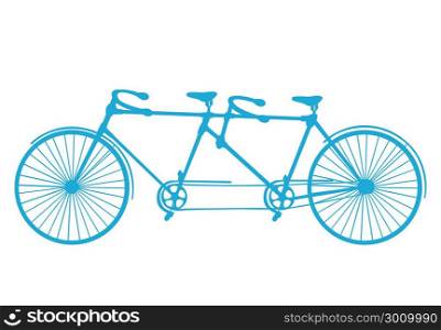 Retro blue silhouette tandem bicycle isolated on a white background. Vector.