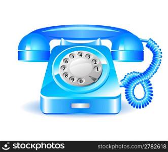 Retro blue telephone on a white background