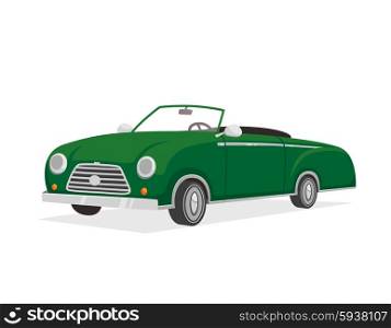 Retro Cabriolet Illustration . Green retro luxurious cabriolet car cartoon isolated vector illustration