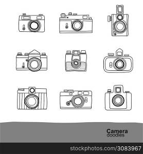 Retro camera doodles icons set , vector Illustration