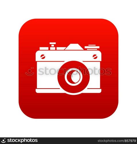 Retro camera icon digital red for any design isolated on white vector illustration. Retro camera icon digital red