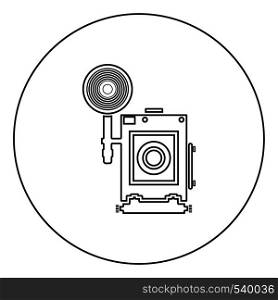 Retro camera Vintage photo camera face view icon in circle round outline black color vector illustration flat style simple image