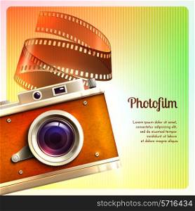 Retro camera vintage photographing technology background with photofilm vector illustration