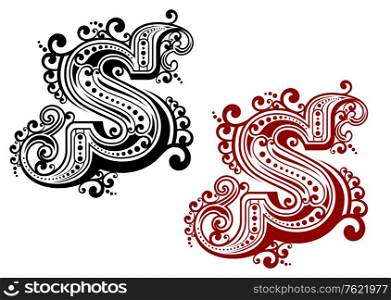 Retro capital letter S in vintage design style isolated on white background