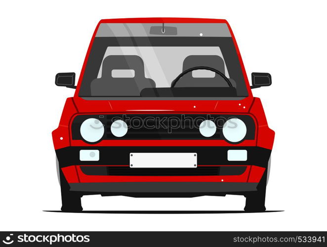 Retro car. Cartoon car from the eighties on a white background. Front view. Flat vector.