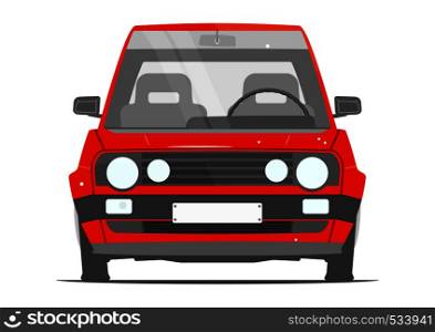 Retro car. Cartoon car from the eighties on a white background. Front view. Flat vector.