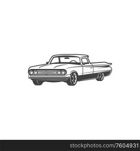 Retro car icon, cabriolet model vehicle. Vector isolated classic convertible car motor, vintage transport and cabrio automobiles. Classic car, retro cabriolet model vehicle