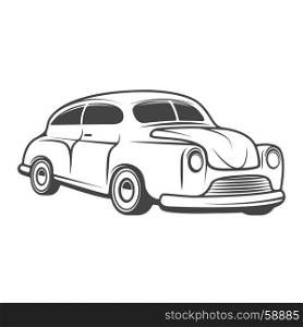 Retro car isolated on white background. Design element for logo, emblem, sign, brand mark. Vector illustration