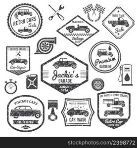 Retro car labels and stickers black set isolated vector illustration. Retro Car Label Black Set