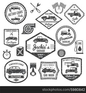 Retro car labels and stickers black set isolated vector illustration. Retro Car Label Black Set