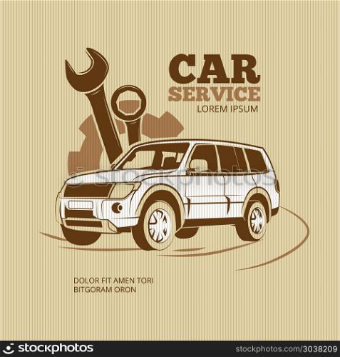 Retro car service vector poster. Retro car service vector poster. Car automobile service, emblem car service, logo car service illustration