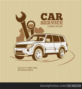 Retro car service vector poster. Retro car service vector poster. Car automobile service, emblem car service, logo car service illustration